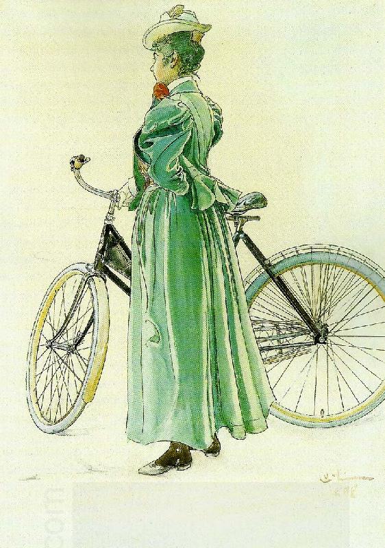 Carl Larsson fru grosshandlare eriksson-kvinna vid cykel China oil painting art